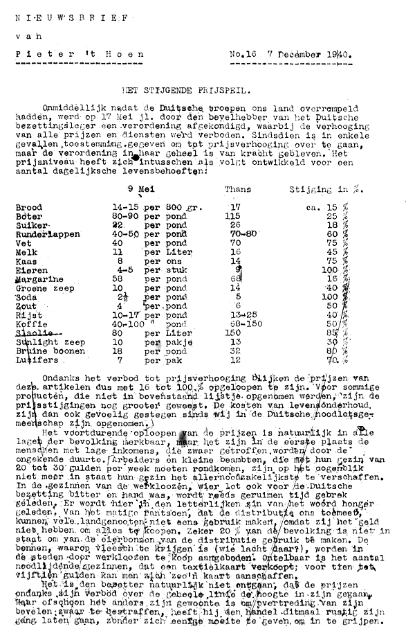 Nieuwsbrief van Pieter 't Hoen; 7 december 1940; blz. 1; 