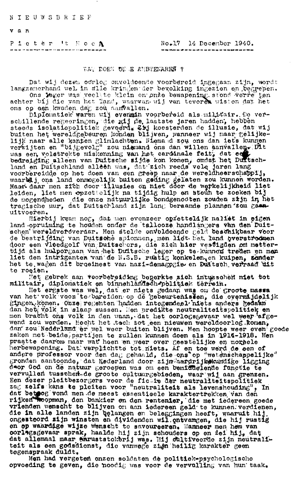 Nieuwsbrief van Pieter 't Hoen; 14 december 1940; blz. 1; 