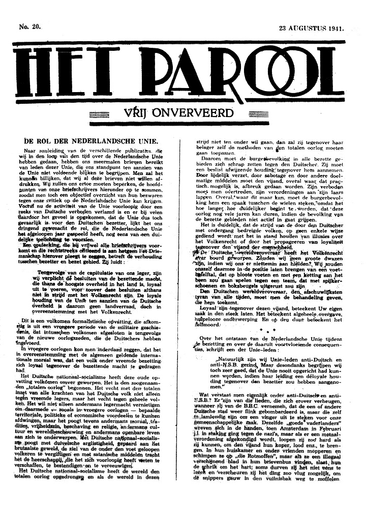 Het Parool; 23 augustus 1941; blz. 1; 