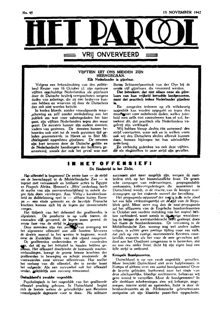 Het Parool; 13 november 1942; blz. 1; 