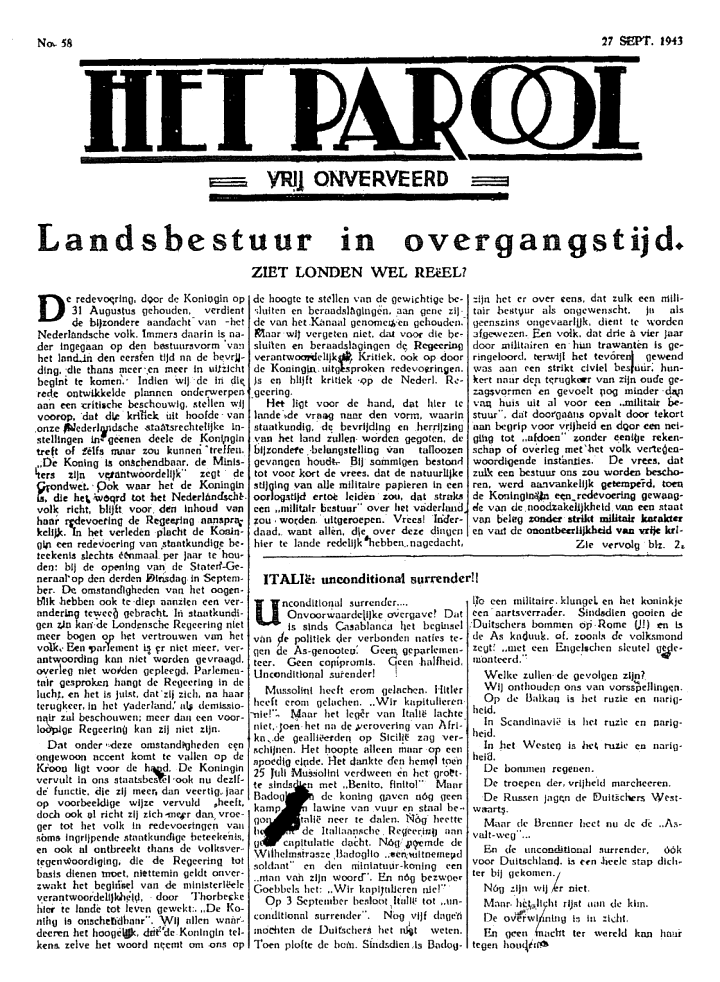 Het Parool; 27 september 1943; blz. 1; 