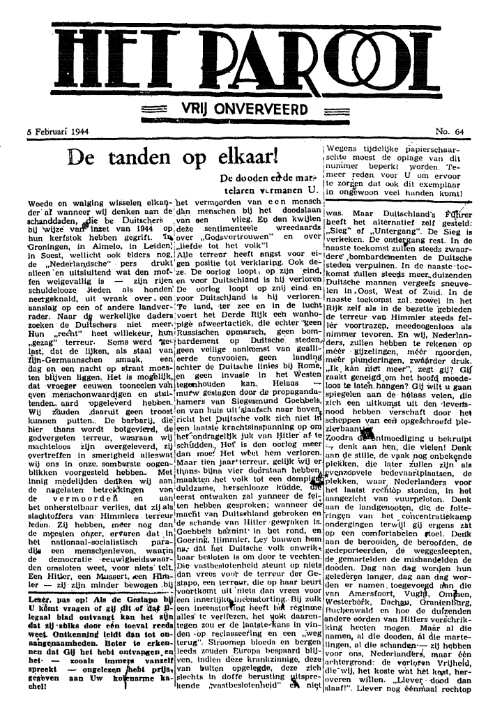 Het Parool; 5 februari 1944; blz. 1; 