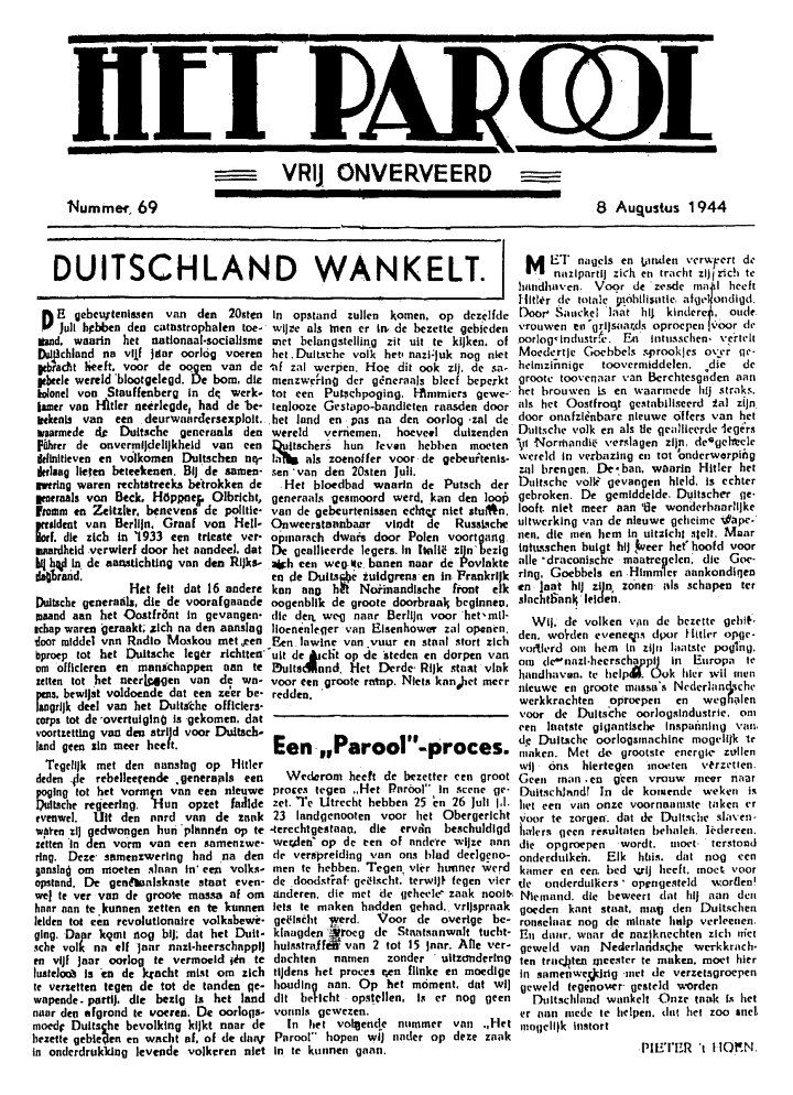 Het Parool; 8 augustus 1944; blz. 1; 