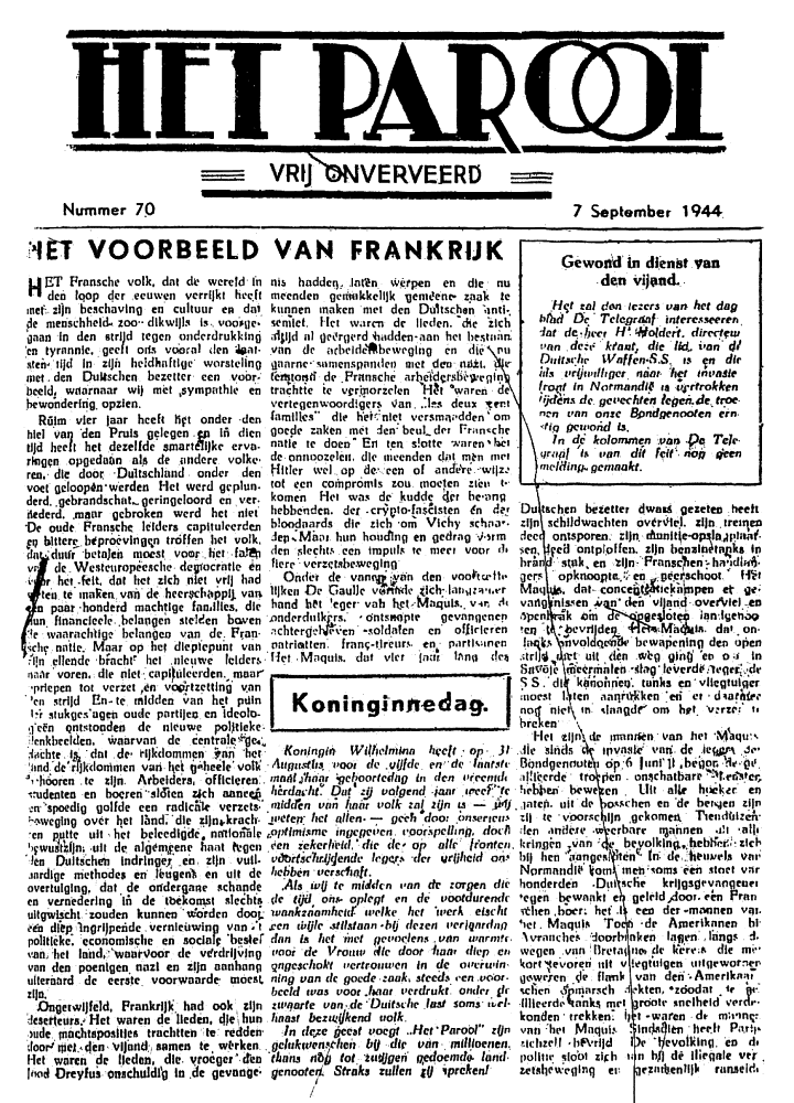 Het Parool; 7 september 1944; blz. 1; 