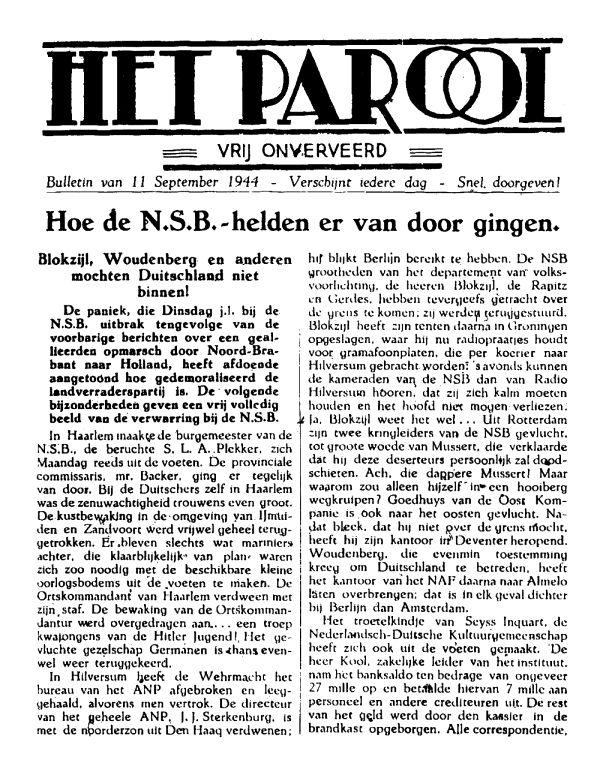 Het Parool; 11 september 1944; blz. 1; 