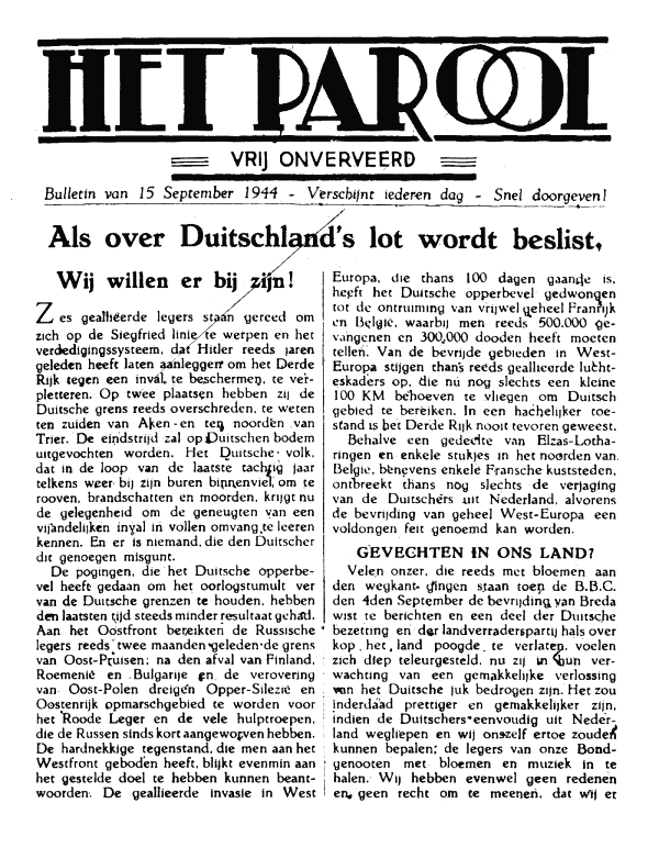 Het Parool; 15 september 1944; blz. 1; 