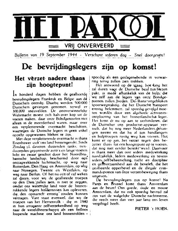 Het Parool; 19 september 1944; blz. 1; 