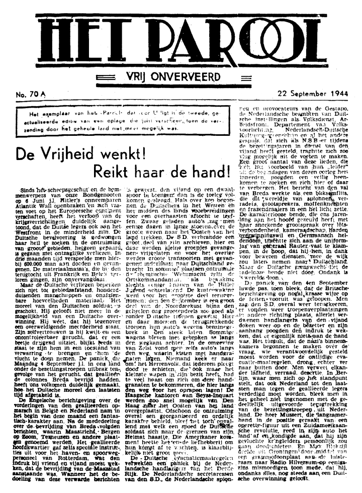 Het Parool; 22 september 1944; blz. 1; 