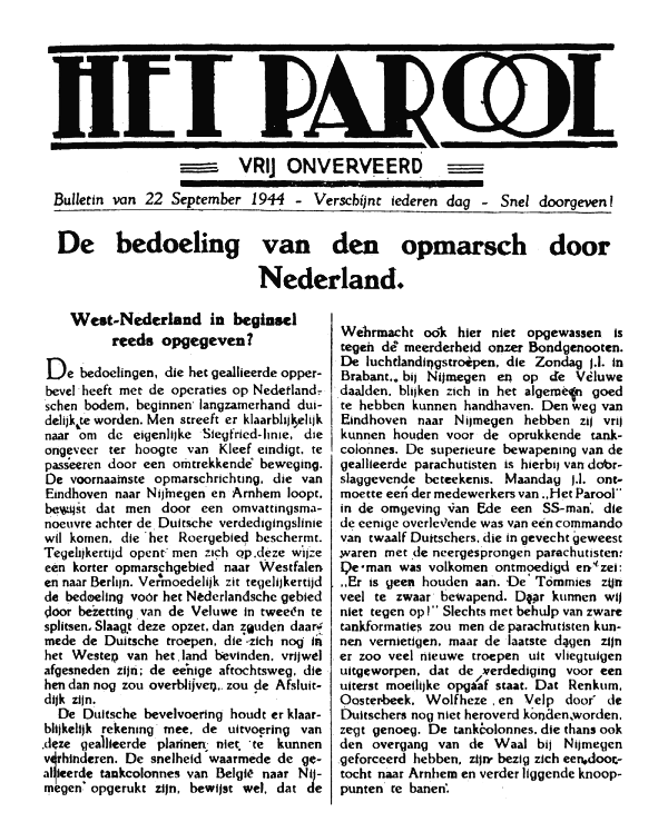 Het Parool; 22 september 1944; blz. 1; 