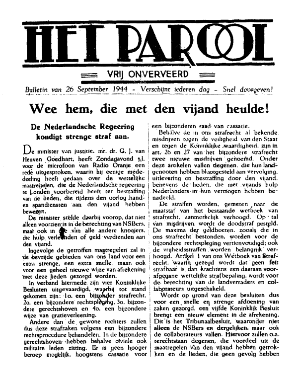 Het Parool; 26 september 1944; blz. 1; 