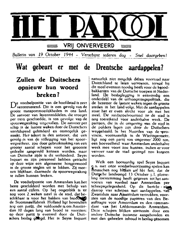 Het Parool; 19 oktober 1944; blz. 1; 