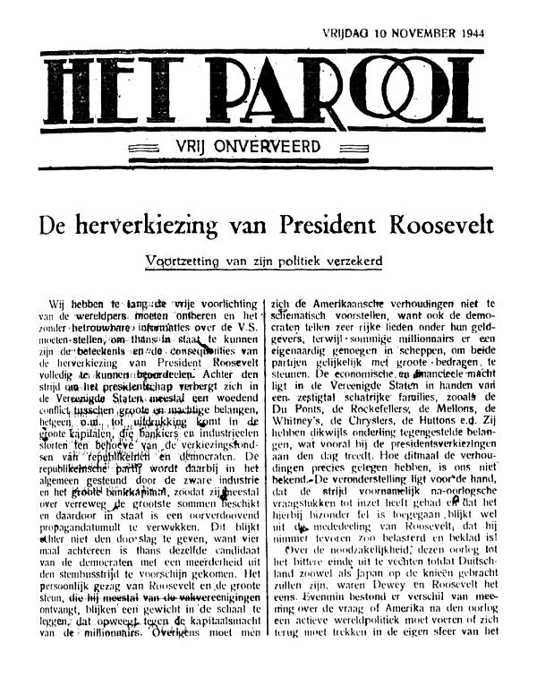 Het Parool; 10 november 1944; blz. 1; 