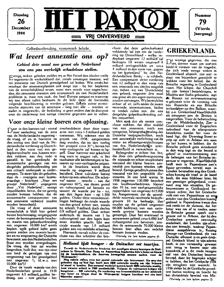 Het Parool; 26 december 1944; blz. 1; 