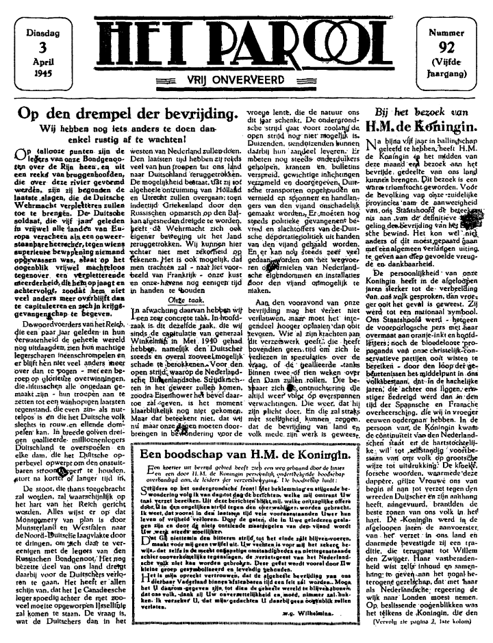 Het Parool; 3 april 1945; blz. 1; 