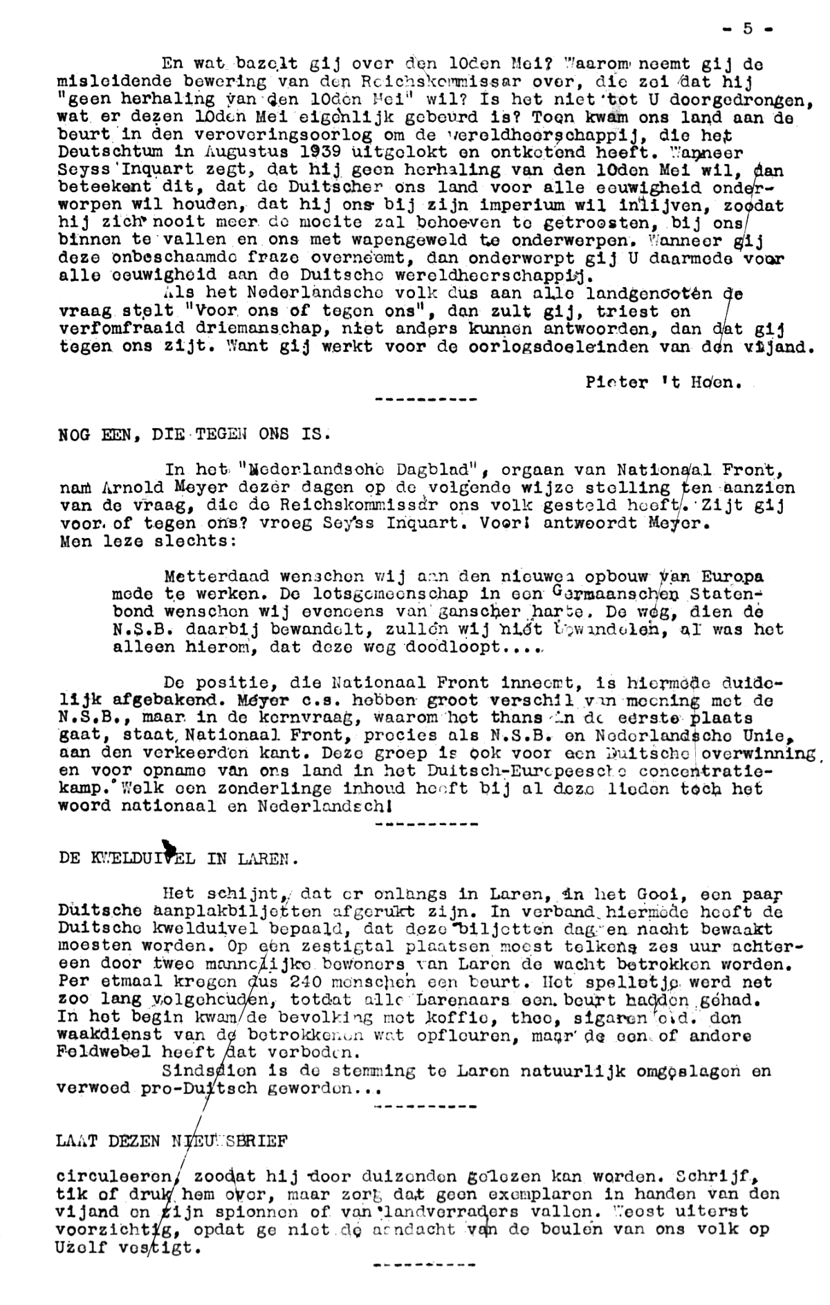 Nieuwsbrief van Pieter 't Hoen; 10 april 1941; blz. 5; 