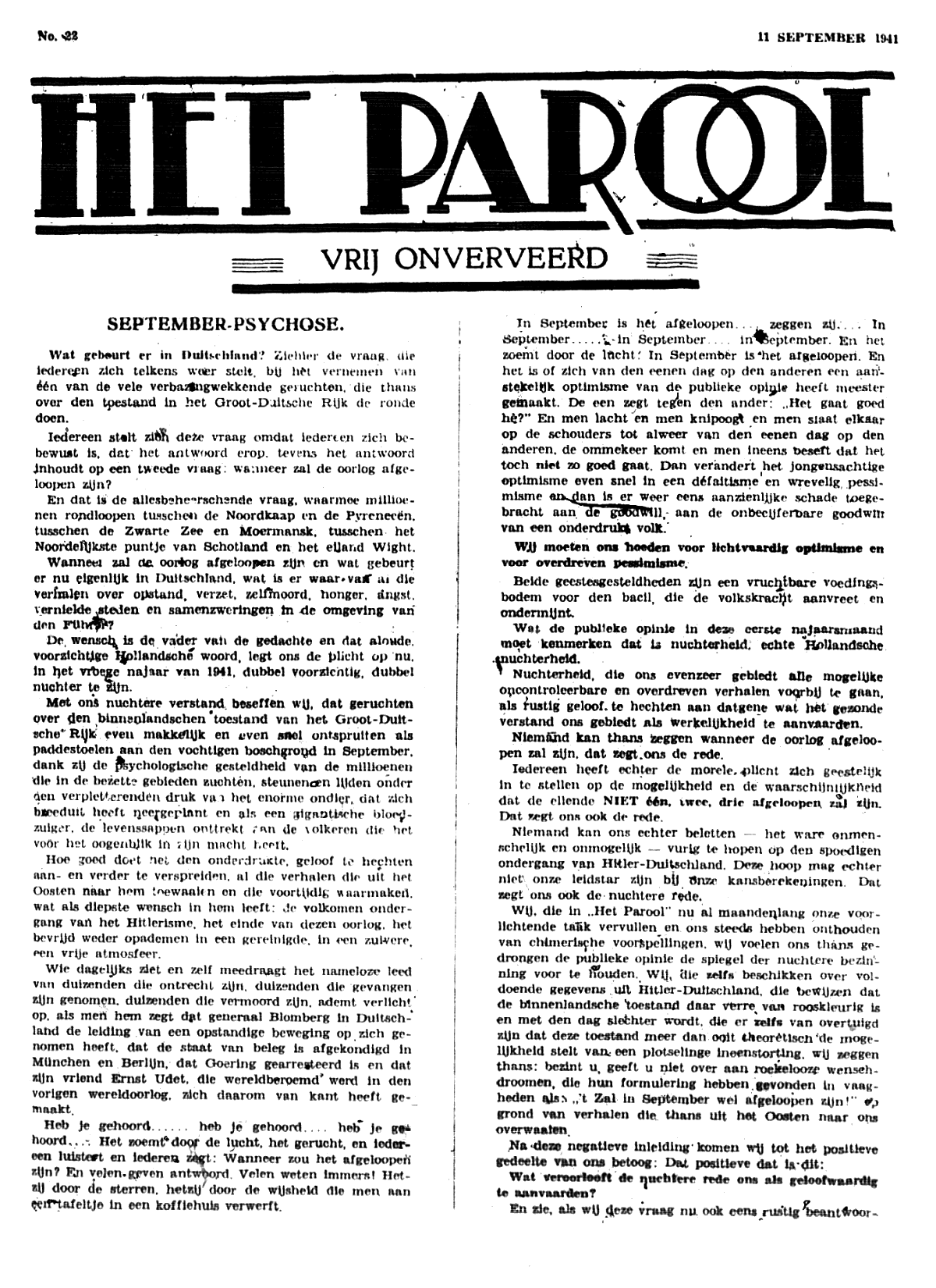 Het Parool; 11 september 1941; blz. 1; 