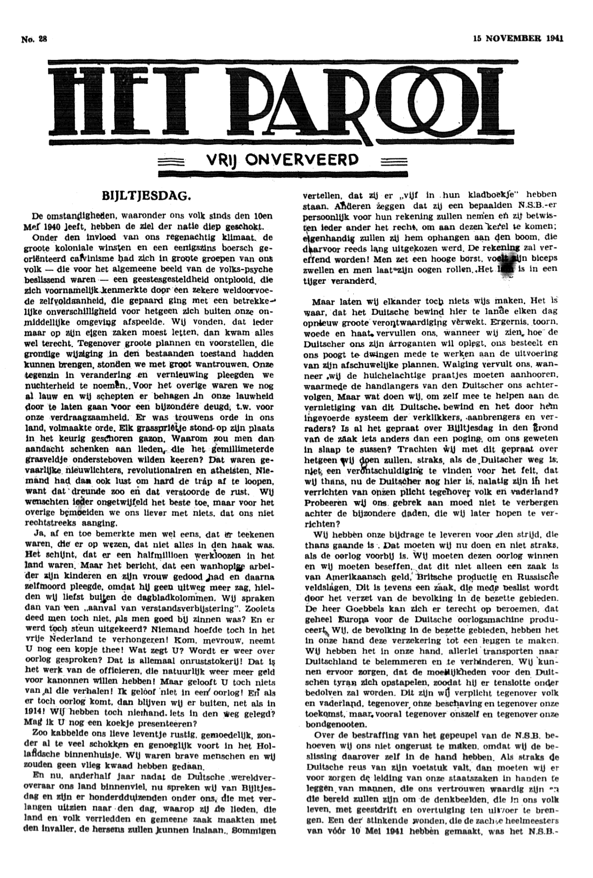 Het Parool; 15 november 1941; blz. 1; 