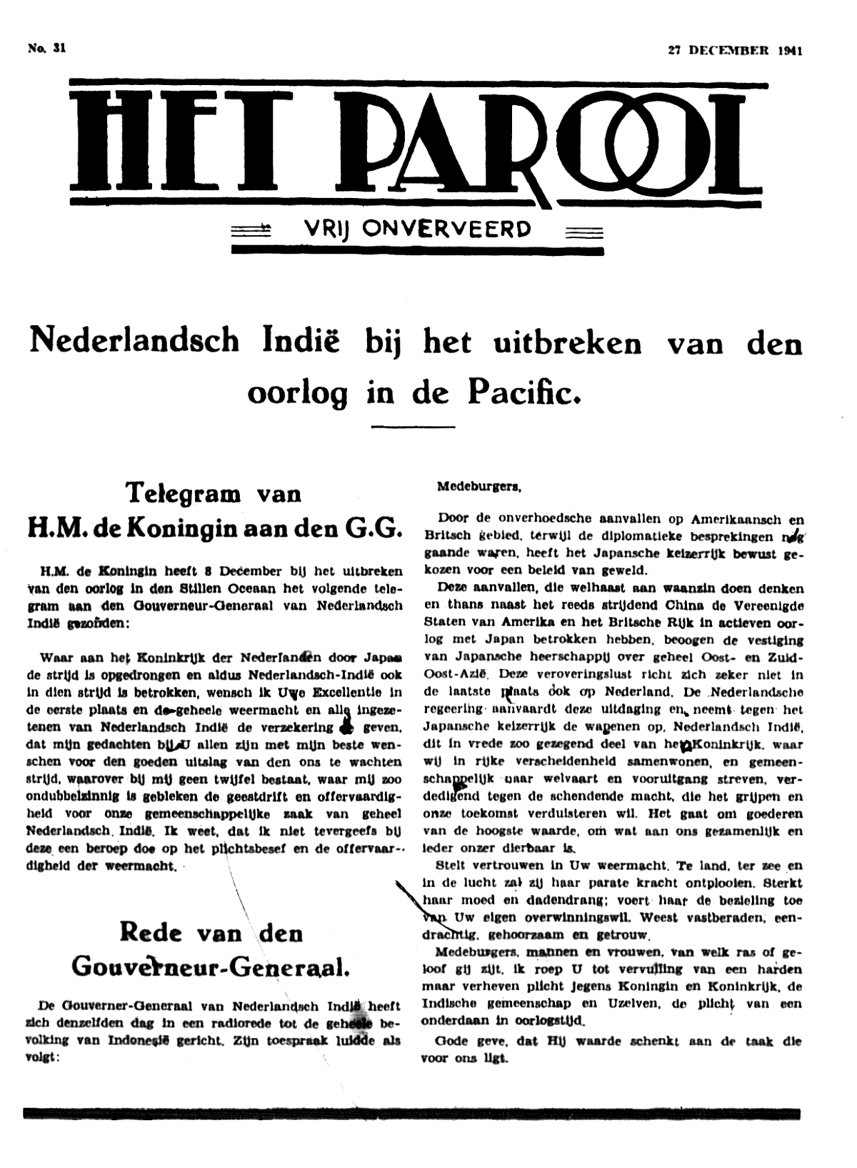 Het Parool; 27 december 1941; blz. 1; 