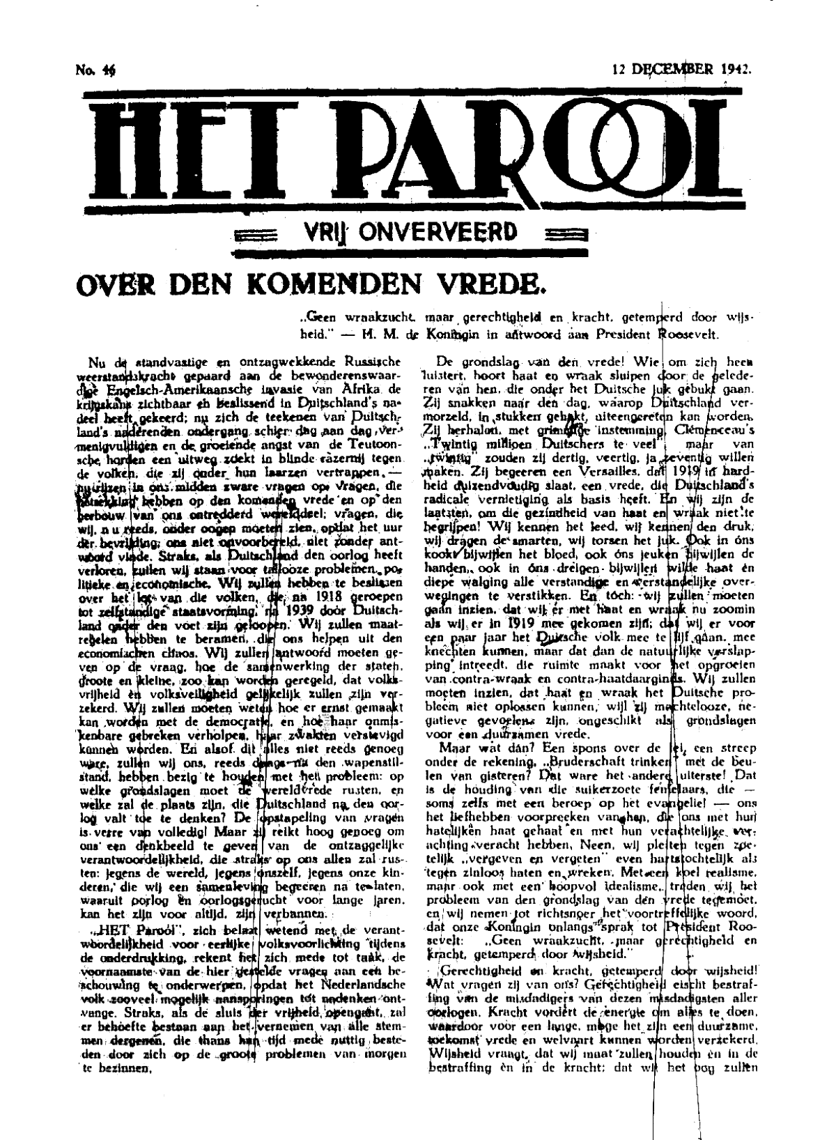 Het Parool; 12 december 1942; blz. 1; 