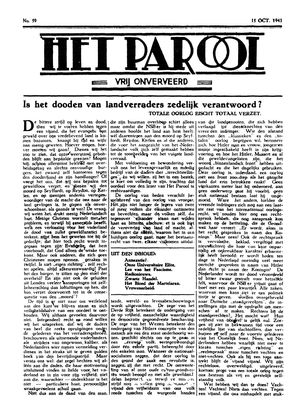 Het Parool; 15 oktober 1943; blz. 1; 