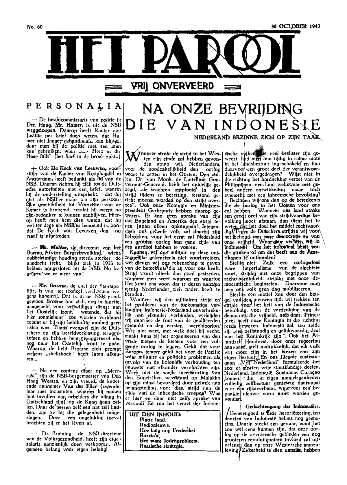 Het Parool; 30 oktober 1943; blz. 1; 