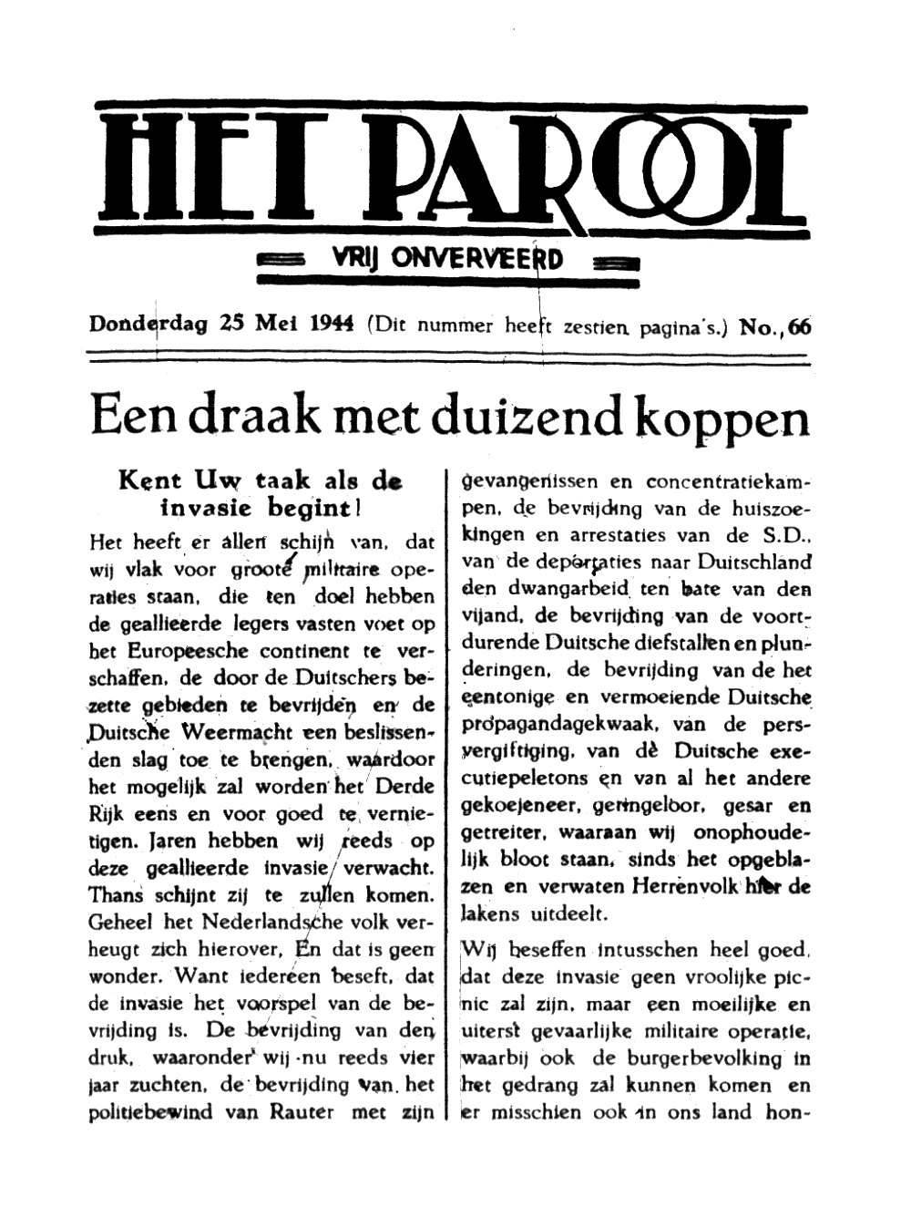 Het Parool; 25 mei 1944; blz. 1; 