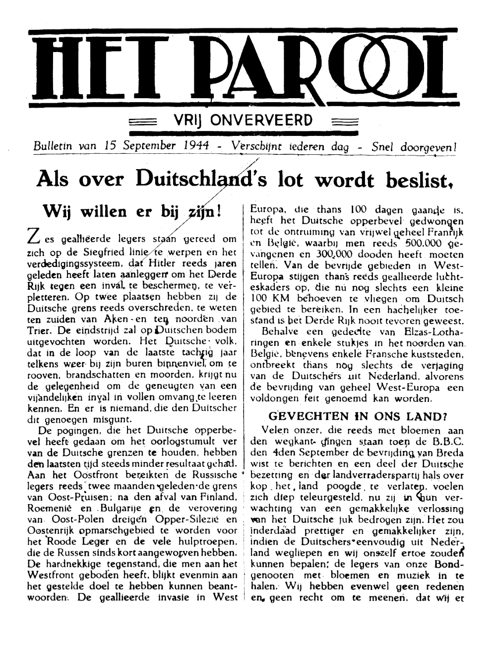 Het Parool; 15 september 1944; blz. 1; 