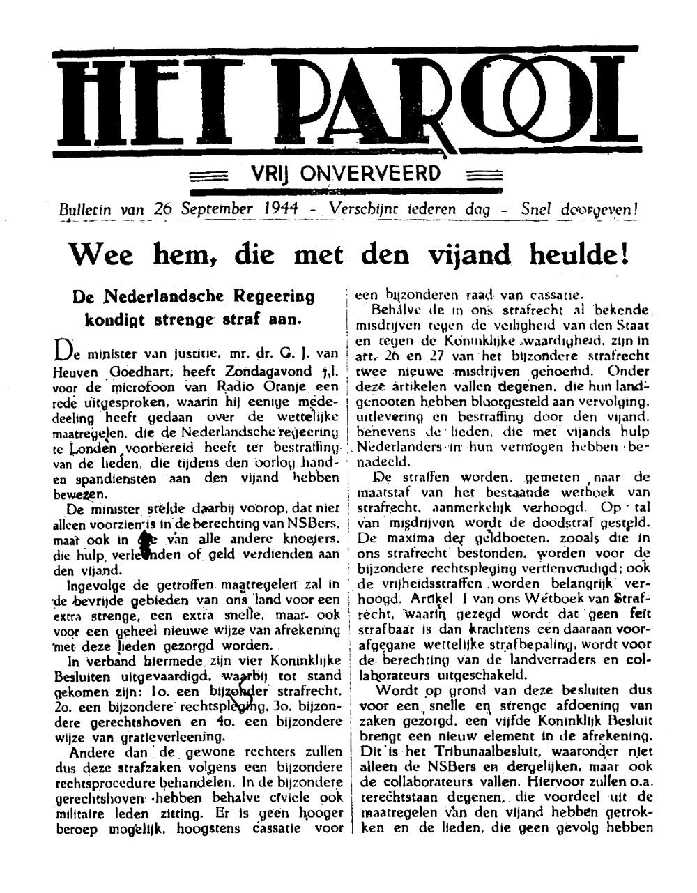 Het Parool; 26 september 1944; blz. 1; 