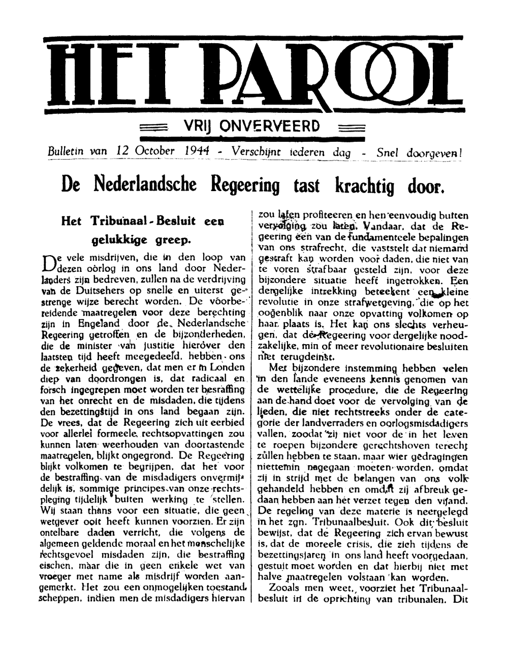 Het Parool; 12 oktober 1944; blz. 1; 