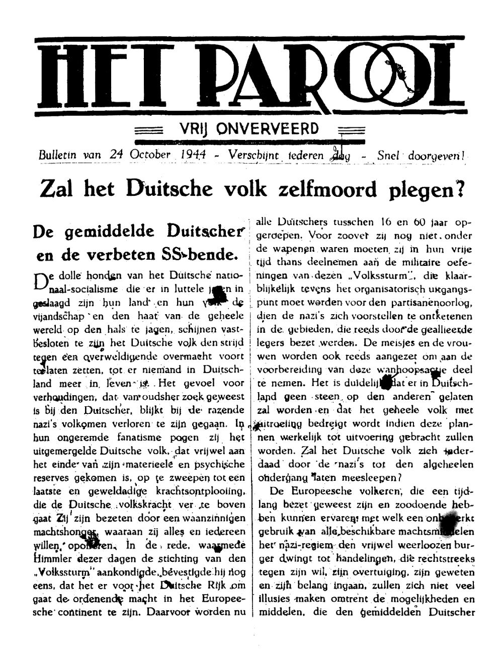 Het Parool; 24 oktober 1944; blz. 1; 