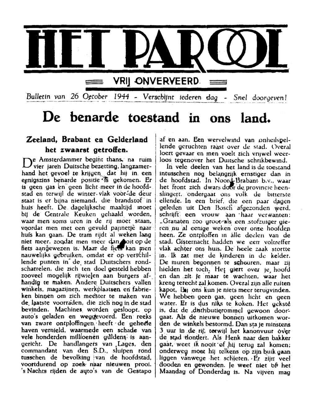 Het Parool; 26 oktober 1944; blz. 1; 