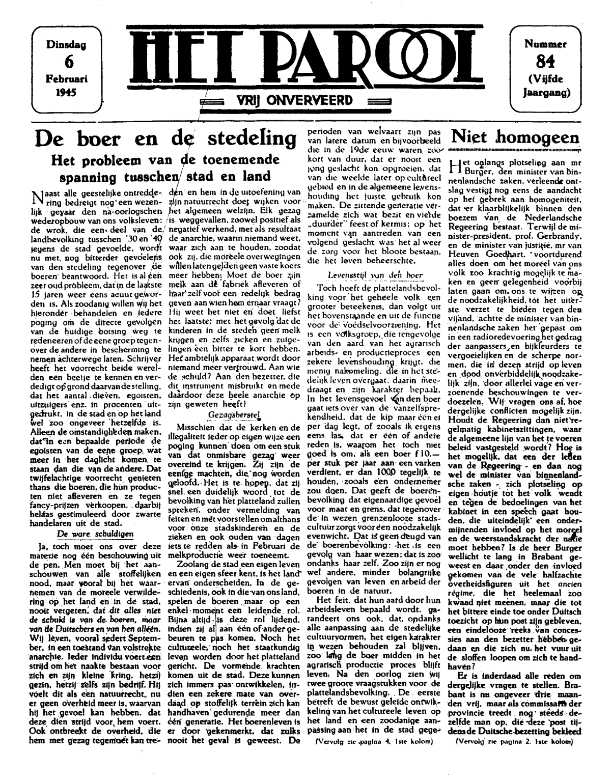 Het Parool; 6 februari 1945; blz. 1; 