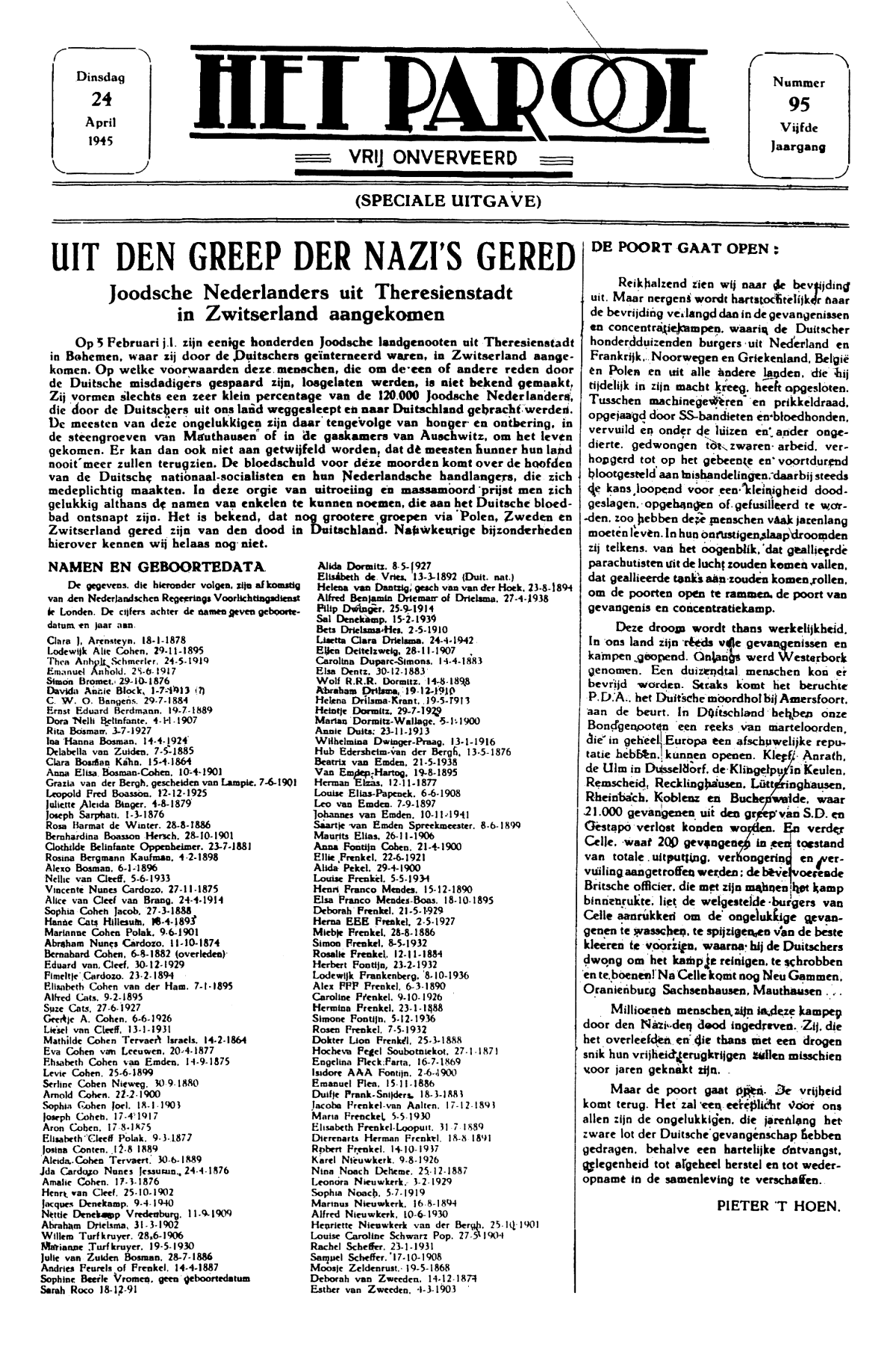 Het Parool; 24 april 1945; blz. 1; 