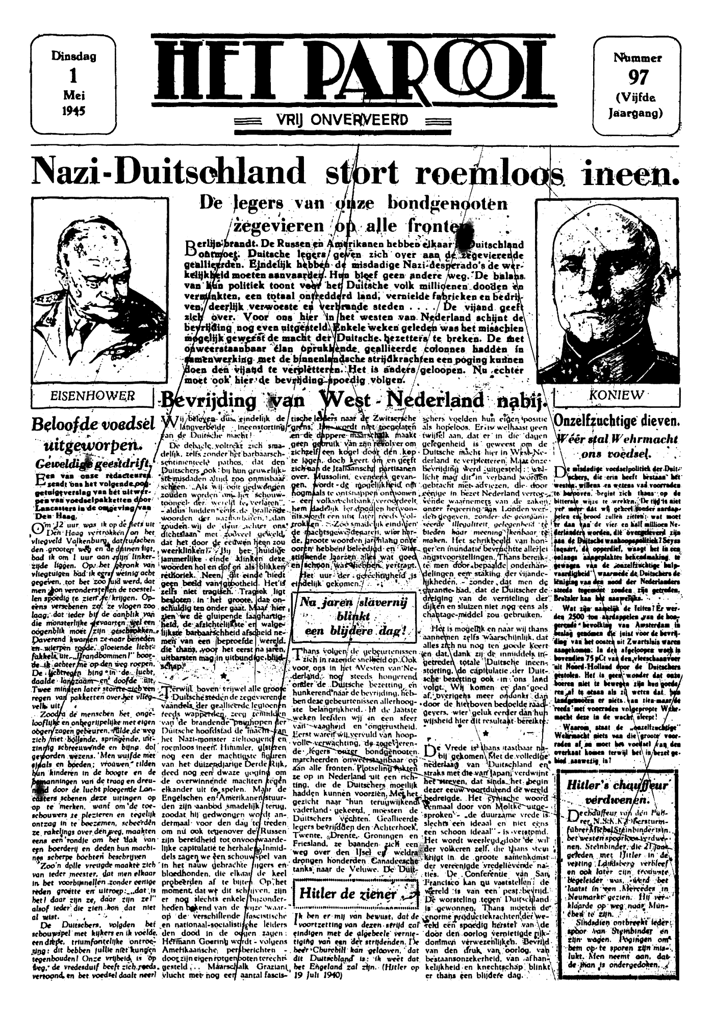 Het Parool; 1 mei 1945; blz. 1; 